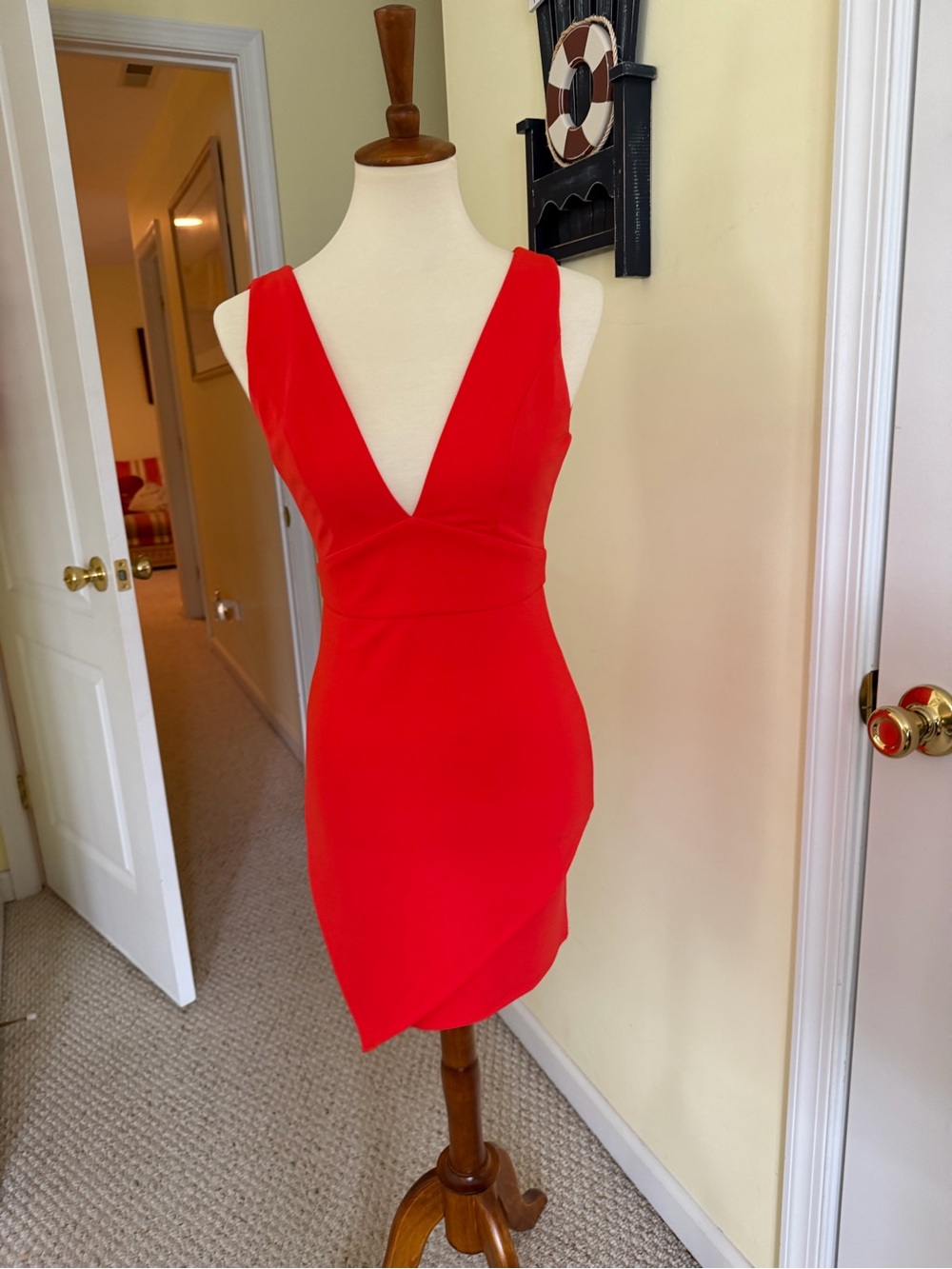 Blue Blush Red Plunging V-Neck Mini Dress
